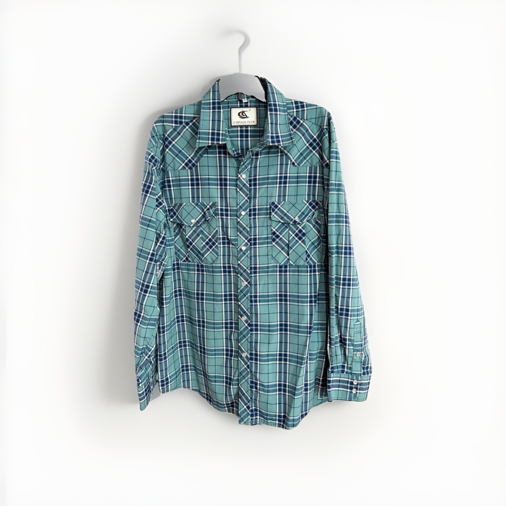 Coevals Club Mens XL Green Pearl‎ Snap Western Long Sleeve Shirt Cowboy EUC W158